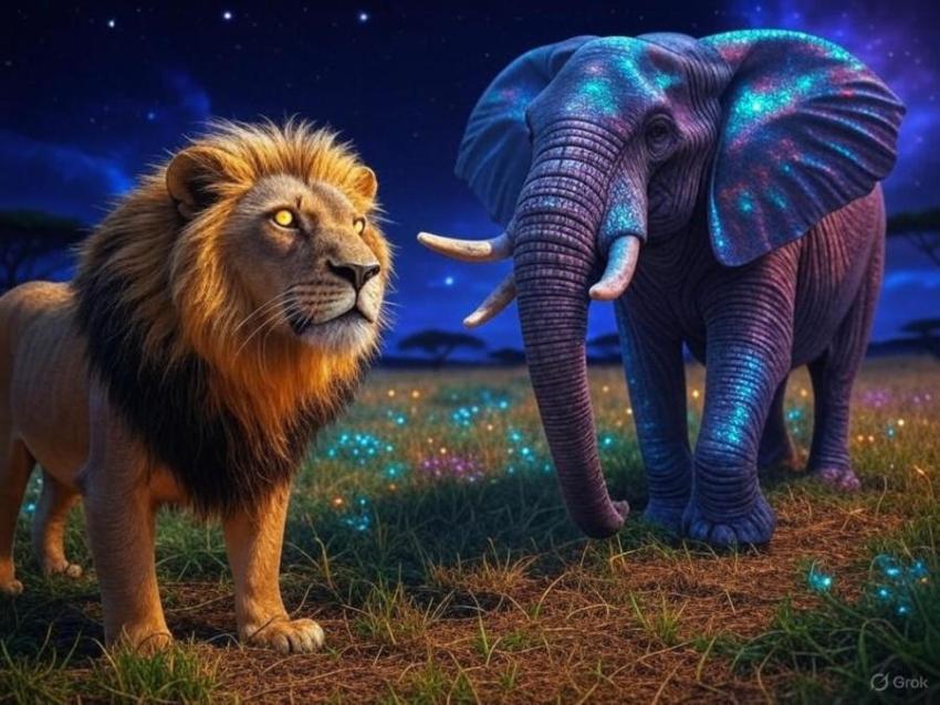 Lion with Elephant